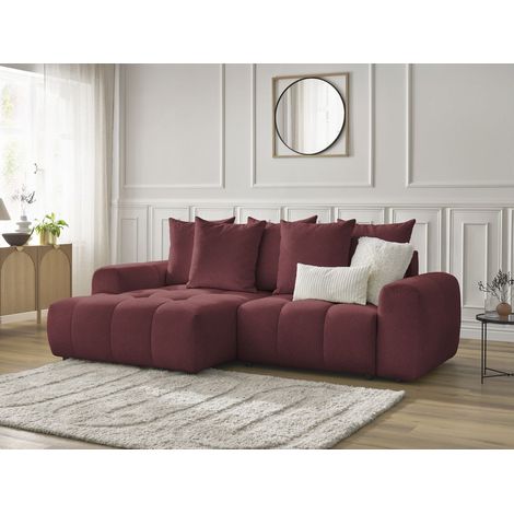 BOBOCHIC - Canapé d'angle convertible coffre ROXELANE tissu chiné Angle gauche Rouge (1/5)