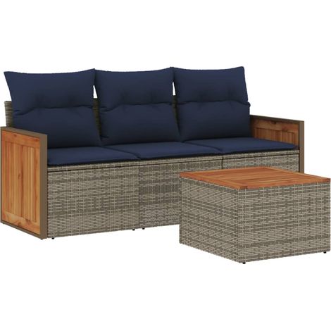 4-teiliges Gartensofa-Set mit Kissen, grau, Polyrattan vidaXL (1/5)