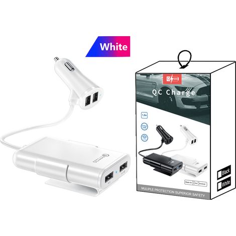 New 4-port car charger, front and rear seat compatible, 4 USB ports, in stock, 1-to-4 interface -- QC3.0 white [small color box packaging] (1/3)