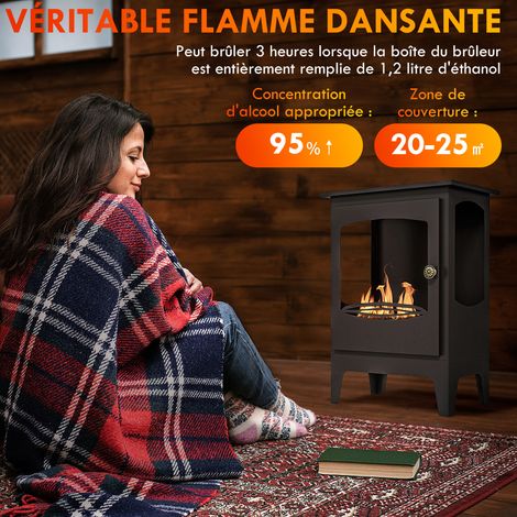 Cheminée éthanol sur pied - Modèle contemporain - Acier noir mat - Réservoir 1,2L - Chauffage d'appoint 25m² - Design épuré (1/5)