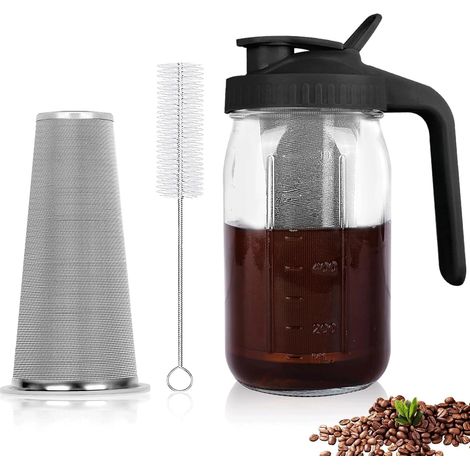Cafetière Froid - 1,8 L - Verre Et Acier Inoxydable - Filtre 160 Microns - Pour Café Et Thé - Noir (1/5)