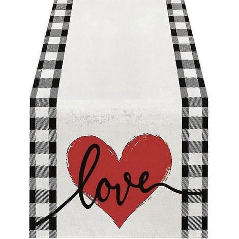 Chemin de table pour la Saint-Valentin, à pois, style champêtre, pour la cuisine ou la salle à manger, 33 x 120 cm. (1/5)