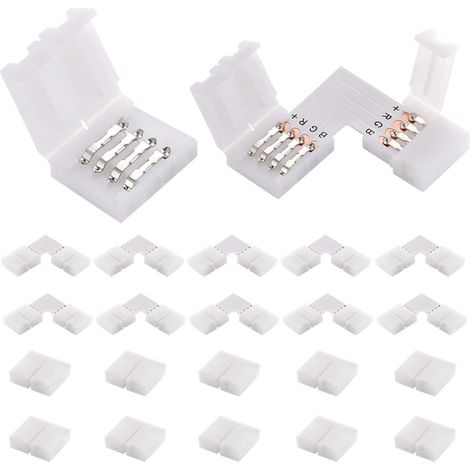 Connecteur Bande LED - 4 Broches RGB - Forme L et Sans Interruption - Pour Ruban SMD 5050 - 20 Pièces