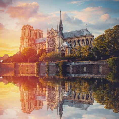 Tableau vintage Paris Notre Dame | Tableau paysage cathédrale & fleuve | Tableau sur toile idéal couloir salon & chambre 0,5 x 0,5 m (1/2)