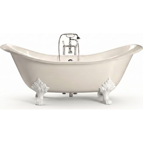 Freistehende Gusseisen Badewanne KINGSTON weiß Füße CHROM 182
