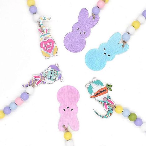 Lot de 6 décorations de Pâques pour la maison : pendentif lapin en bois à suspendre, à poser sur une poignée de porte de placard ou un vase. (1/4)