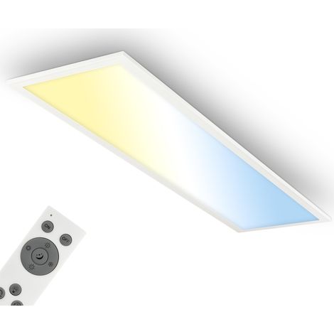 Panneau LED avec télécommande, dimmable, CCT, IP44 protection contre les éclaboussures, dalle led, panneau plafond, plafonnier, lustre salon, 100x25x6 cm, blanc (1/5)