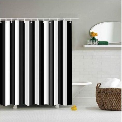 Rideaux de douche à rayures verticales noires et blanches avec impression numérique pour décoration de salle de bain, tissu imperméable en polyester avec 12 crochets, 180 x 180 cm, multicolore (1/3)