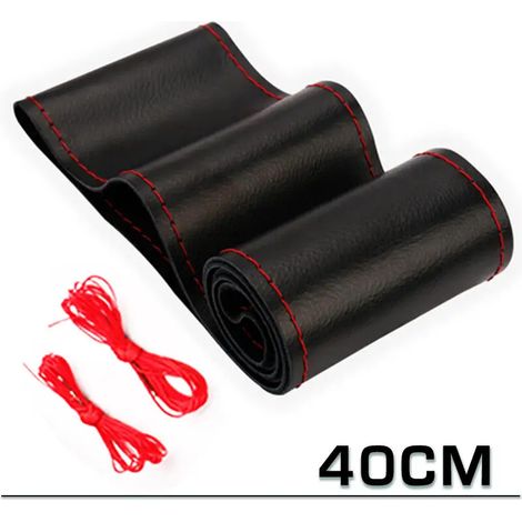 (Noir-Rouge-40CM-) Housse de volant universelle tressée extra large en similicuir doux et antidérapant, accessoires intérieurs de voiture (1/3)
