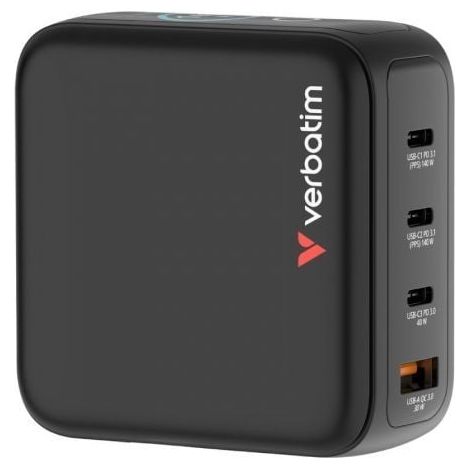 Cargador de Pared Universal GaN para Viaje Verbatim Mini GaN Charger Con Pantalla/ 3xUSB Tipo-C/ 1xUSB/ 140W
