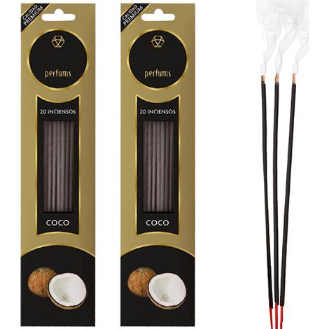 40 Bastoncini di Incenso con durata di 60 minuti, profumo Intenso per meditazione, yoga, relax - 2 Confezioni da 20 pezzi - Cocco (1/5)