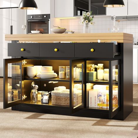 tavolo cucina 120 200 allungabile con LED cassetti OKMYHOME (1/5)