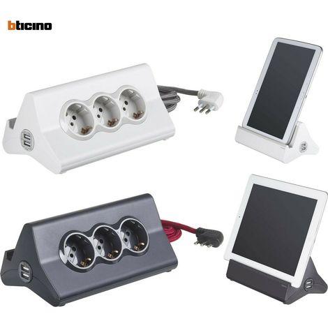 Multipresa da Scrivania 3 Prese Schuko 2 USB Bticino S3713GBU (1/8)