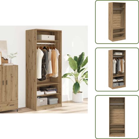 The Living Store Garde-robe chêne artisanal 80x50x200 cm bois d'ingénierie - Armoire - Meuble Rangement - Dressing - Placard - Commode (1/5)
