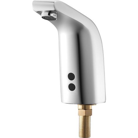Robinet Lavabo Automatique Capteur Mouvement, Mitigeur Toilette Eau Froide Trou Unique, Fonctionne sur Pile, pour Tuyau 9,5 mm, Lavabo Collectif, Chromé Argent (1/5)