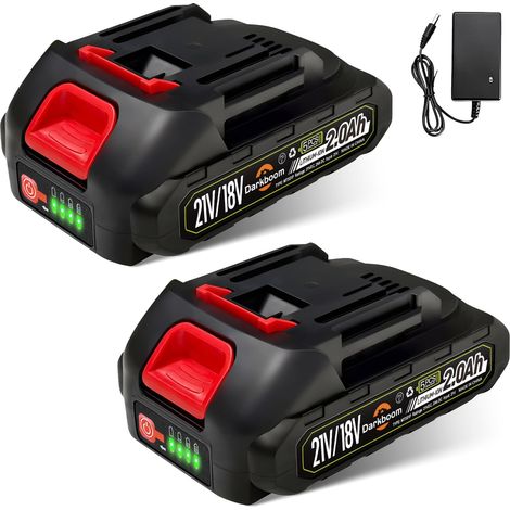 Lot de 2 batteries 21 V 2,0 Ah pour outil électrique, indicateur de charge, batteries pour taille-haie, tondeuse à gazon, souffleur, débroussailleuse, aspirateur, nettoyeur haute pression (1/5)