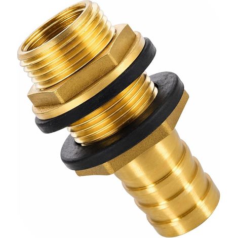 Traversée de cuve en Laiton 3/4" raccord Droit cannelé Ø19 mm Pour parois jusqu’à 23 mm avec 2 joints longueur 70 mm pour cuve à eau de pluie réservoir et tonneau (1/5)