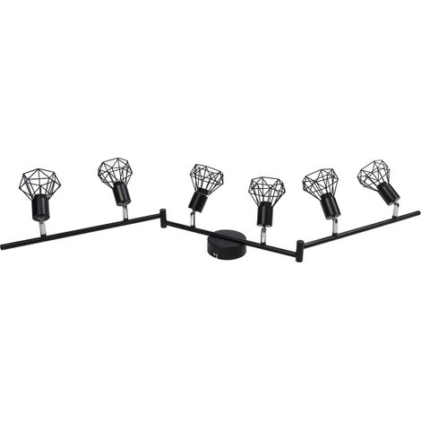 Spot E14 6 Ampoules Rail Suspendu Noir Orientable Plafonnier pour Salon Cuisine Couloir 85-265V (1/5)