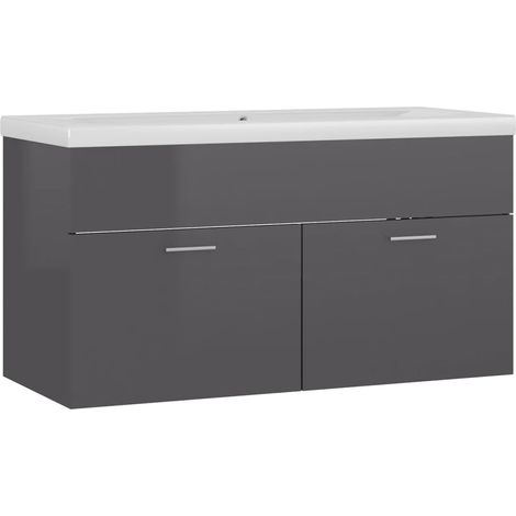 Armoire d'évier avec lavabo intégré 90 x 38,5 x 46 cm aggloméré gris brillant