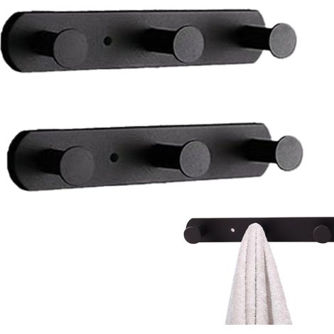 2 Pièces Crochet Adhesif Mural Noir, Patere Mural 3 Crochets, Patere Noir, Porte Manteau Mural Design, pour Serviettes de Bain, les Vêtements de Chambre, Serviettes de Cuisine (1/4)