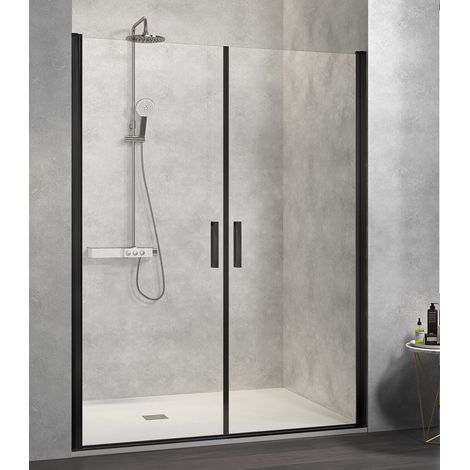 KASSANDRA NARDI NA501 Mampara de Ducha 2 Puertas Abatibles Negro Mate Transparente - Medida: 122-125 cm - ref: NA5010516S195122 (1/2)