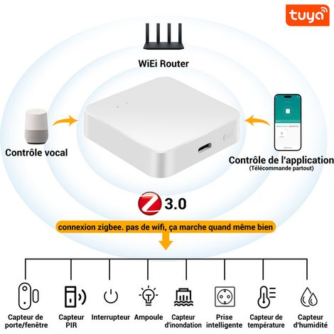 Kit de connectivité – Gateway intelligente pour centraliser logement – Compatible Zigbee, Tuya, Google Home, Amazon Alexa, HomeKit – Protocole GZB