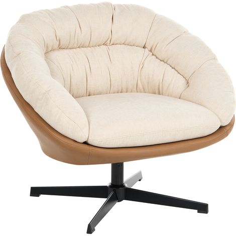 Sillón giratorio tapizado de tela y piel sintética sala de estar marrón/beige Tranum (1/5)