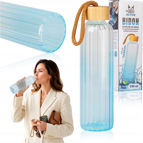 550 ml geriffelte Glaswasserflasche (blau)