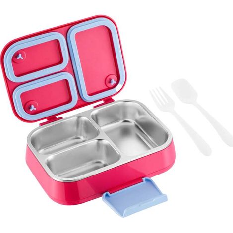 Bolsa de almuerzo transparente de acero inoxidable con compartimentos para recipientes térmicos (rosa)