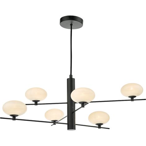 Dar Jasper Plafonnier à 6 lampes en verre opale noir mat (1/5)