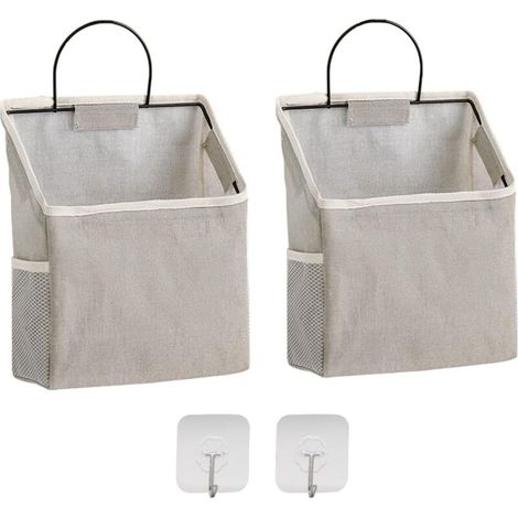 Set aus 2 wandmontierten Organizer-Taschen, hängende Aufbewahrung für Kleiderschrank, Hosentasche, Badezimmer, Studentenwohnheim, Aufbewahrungsboxen für Baumwolle und Leinen im Schlafzimmer (grau) (1/4)