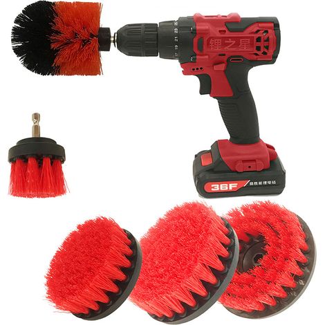 Reinigungsbürsten-Set, 5-teiliges Bohrmaschinen-Reinigungsbürsten-Set, Schraubendreherbürste, leistungsstarke Bohrbürste für Fliesen, Küche, Böden, Auto, Badewanne (Rot)