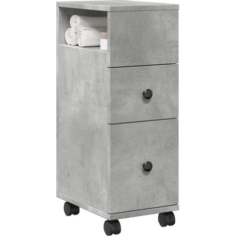 Badschrank Schmal mit Rollen Betongrau Holzwerkstoff