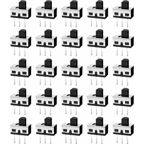 25 interrupteurs à glissière, 3 broches, 2 positions, 1P2T SPDT, 12,7 x 6,6 x 13,2 mm, pour projets électroniques basse consommation (1/5)