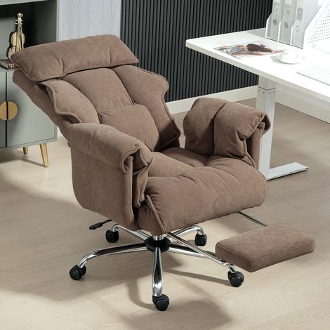 Sedia da ufficio ergonomica, schienale reclinabile, poggiapiedi, tessuto morbido, marrone chiaro