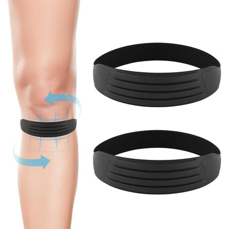 2pcs Sangle de Soutien du Tendon Rotulien, Sangle de Genou Rotulienne Silicone Bande Genou Flexible Réduit Douleur Genouillère Souple pour Saut Course à Pied Basket-Ball Hommes Femmes (Noir) (1/4)