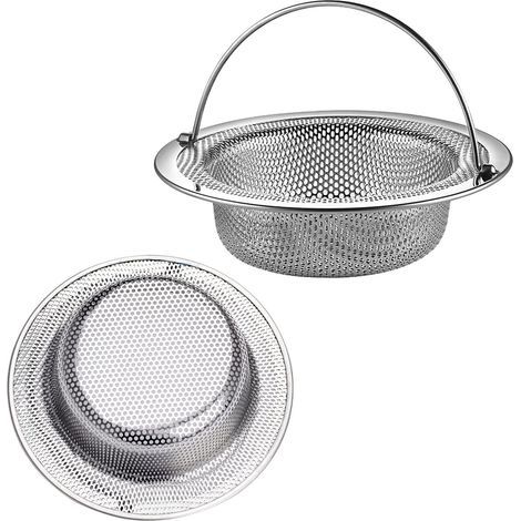 Juego de 3 coladores de fregadero con mango de acero inoxidable, rejilla para fregadero de cocina, para desatascar fregaderos de cocina/baño (11 cm de diámetro). (1/5)