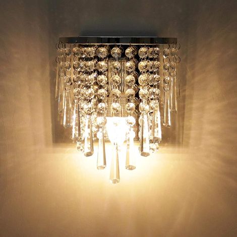 Moderne Applique Murale En Cristal K9 Intérieur Lampe Murale Cristal Finition Chromée En Acier Inoxydable Base de Lampe E14 pour Chambre à Coucher Salon Couloir Escalier Chambre De Fille (1/5)