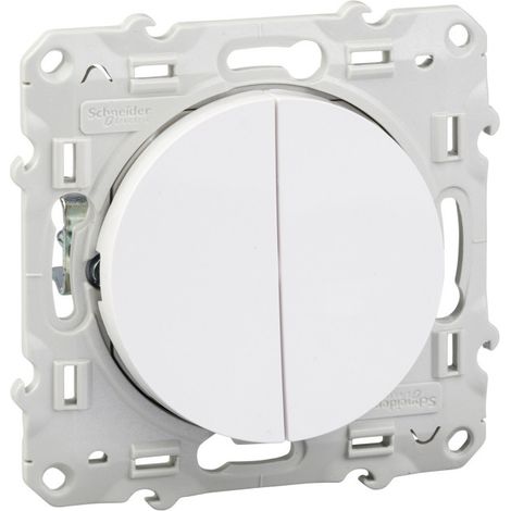 Schneider Electric – Odace double va-et-vient blanc RAL 9003 – Fixation à griffes ou par vis – 6 bornes sans vis – 10 AX – 250 V CA 50 Hz – Certifié NF