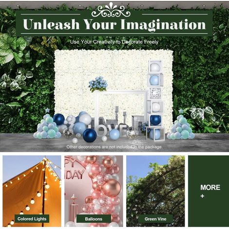 60  40cm faux mur de fleurs, 20pcs blanc faux panneau de mur d'hortensias, panneau de mur de fleurs pour le fond, panneau de fleur de soie, décoration murale de fond de fête de mariage