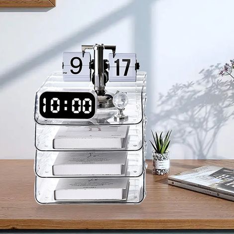 Boîte de rangement pour papier A4 empilable en plastique transparent à grande ouverture et à un seul niveau, format 26,5 x 33 x 7,5 cm / 10,4 x 13,0 x 3,0 pouces. (1/5)