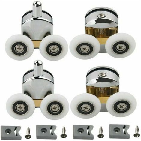 Lot de 4 Roulettes Doubles - pour Porte de Douche Coulissante，À 2 Roues de 23 mm de Diamètre en Alliage de Zinc Salle de Bai，roulettes de rechange pour porte de douche coulissante - Deux roues supérie