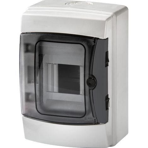 Centralino da parete 4 moduli con portello fumé, grigio RAL 7035, 150x170x100 mm, IP65, ideale per installazioni elettriche interne ed esterne