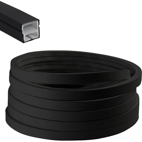 Profilé LED en silicone noir - Rail LED flexible pour panneaux acoustiques avec embouts et clips de montage - Panneaux acoustiques LED étanches - Pour lumière néon homogène - 12 x 12 mm (1/5)