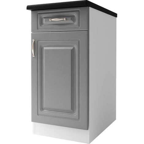 Tendencio – Meuble de cuisine bas 40 cm – 1 porte, 1 tiroir, 1 étagère – Mélaminé gris – Pour espaces réduits
