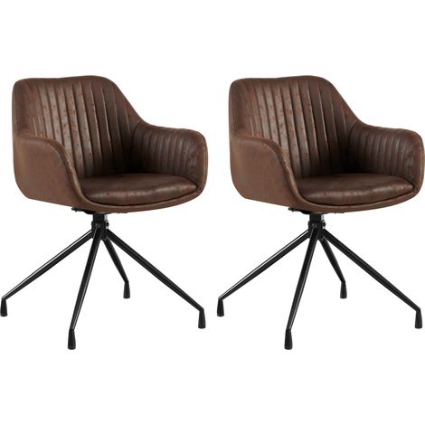 Lote de 2 sillas de comedor Welby Marrón oscuro Simil cuero vintage