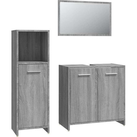 Maison Exclusive - 3-tlg. Badmöbel-Set Grau Sonoma Holzwerkstoff (1/5)