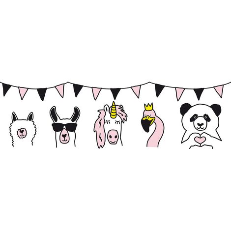 Frise papier peint avec des animaux Frise murale originale pour chambre de bébé Frise murale blanche avec des licornes (1/4)