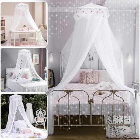 Moustiquaire - Ciel De Lit - Polyester - Diamètre Anneau 60 Cm - Blanc - 1 Pièce (1/4)