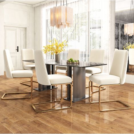 chaise salle a manger velours 6 pieces beige metal OKMYHOME (1/5)